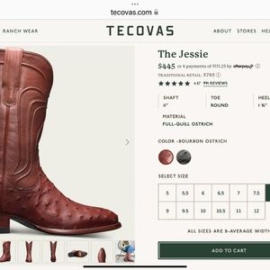 Tecovas “The Jessie” Ostrich womens boots 8M